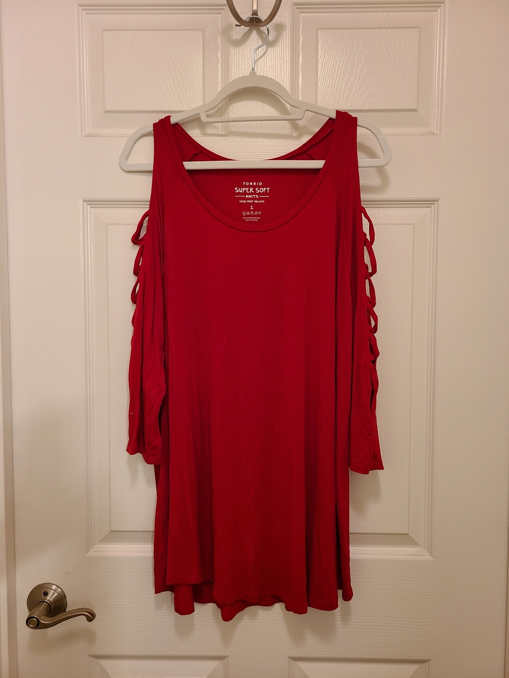 torrid Red Cold-Shoulder Lattice Sleeve Tunic